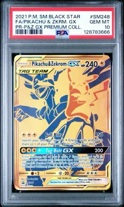 Pikachu and Zekrom GX Tag Team Gold PSA 10 SM248 Pokemon Card - Image 1