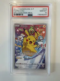 PSA 10 GEM MINT PIKACHU KFC Chaki Kids Meal 016 2021 Indonesian SM Promo 🔥 - Image 1