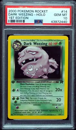 1st Edition Dark Weezing 14 PSA 10 Gem Mint Pokemon Card - Image 1