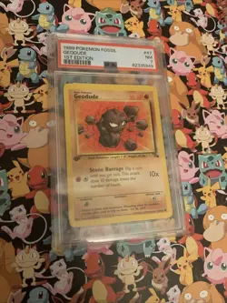 PSA 7 Near Mint 1999 Pokemon Fossil Geodude 1st Edition TCG #47 Game Card retro - Image 1