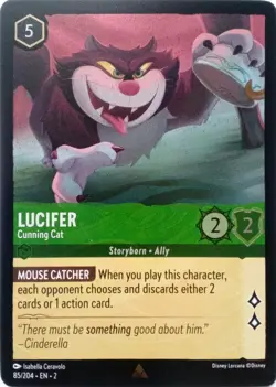 85/204 LUCIFER CUNNING CAT RISE OF FLOODBORN FOIL RARE DISNEY LORCANA CARD - Image 1