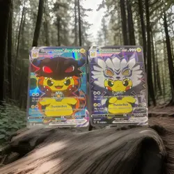 Pokemon x Digimon Greymon And Garurumon Pikachu Vcos Full Art Custom Cards - Image 1