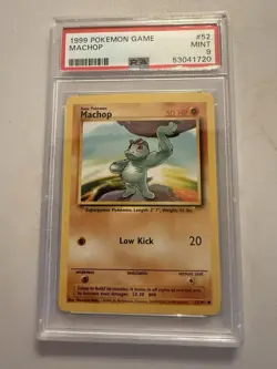 1999 Pokemon Base Set Unlimited Machop Card 52/102 PSA 9 - Image 1
