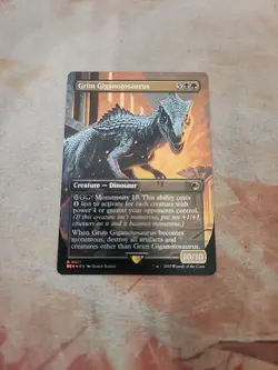 Grim Giganotosaurus Borderless Foil Universes Beyond Jurassic World MTG NM - Image 1
