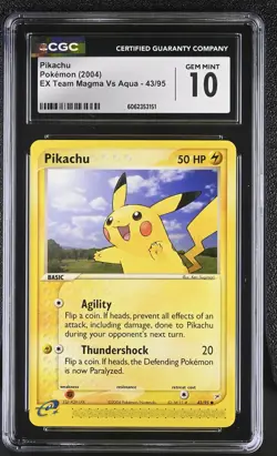CGC 10 GEM MINT Pikachu 2004 EX Team Magma Vs Aqua 43/95 Pokemon Card - Image 1