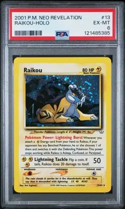 PSA 6 (EX-MT) Raikou #13 Holo - 2001 Pokemon TCG Neo Revelation - Image 1