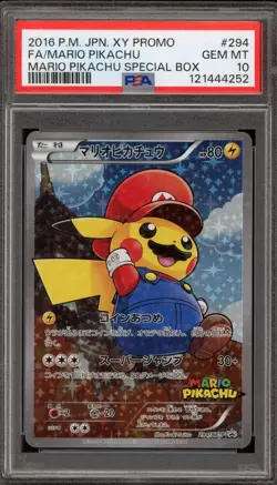 Pokemon Mario Pikachu Special Bx. Japanese Full Art Promo 294/XY-P PSA 10 - Image 1