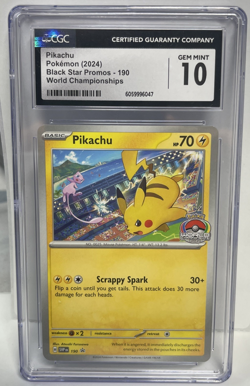 Pikachu 2024 Pokemon World Championships Promo 190 CGC 10 Gem Mint - Image 1