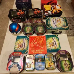 Lot of 17 Empty Pokemon Tins, Lunch Boxes, Pokeball, & More - Charizard Pikachu - Image 1