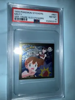 POKEMON CARD MISTY 01 ARTBOX STICKER SERIES 1 GOLD #1 GRADED PSA 8 1999 VINTAGE - Image 1