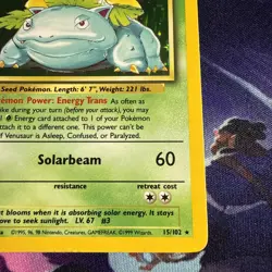 Pokemon TCG Venusaur Base Set Rare Card 15/102 Vintage Unlimited Nice Holo LP - Image 5