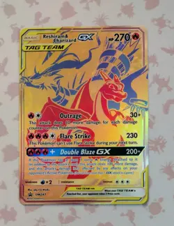 Reshiram & Charizard GX SM247 Pokemon Promo Gold Tag Team English NM - Image 1