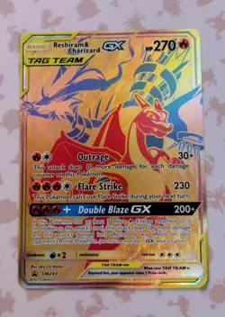 Reshiram & Charizard GX SM247 Pokemon Promo Gold Tag Team English NM - Image 2