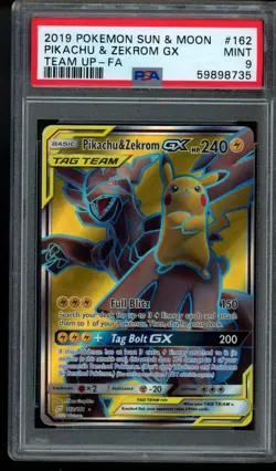 PSA 9 Pikachu Zekrom GX 162 Tag Team Up Full Art Pokemon Card - Image 1
