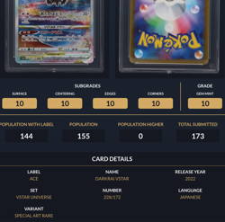 Pokemon Graded Card - Darkrai VSTAR 228/172 - Japanese - Ace Gem Mint 10 (557692 - Image 3