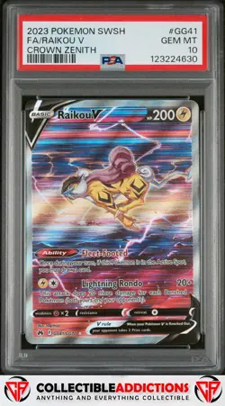 2023 Pokemon Sword And Shield Crown Zenith #GG41 Raikou V Crown Zenith PSA 10 - Image 1