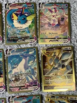 Set of 26 Pokemon Mew, Vaporen, Leafeon, Arceus & More Gold Foil Fan Art NM! - Image 4