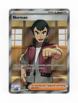 Pokemon TCG Norman 237/182 Holo Scarlet & Violet SV04 Paradox Rift Trainer Rare - Image 1
