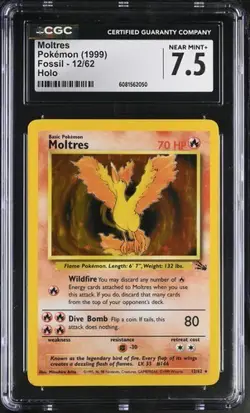 Moltres Holo Rare CGC 7.5 Near Mint+ Pokemon (1999) Fossil Unlimited #12/62 - Image 1