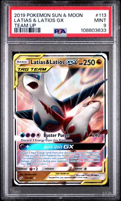Latias & Latios Gx Team Up Pokemon Sun & Moon Team Up 113 NM PSA 9 - Image 1