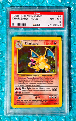 1999 Pokemon Base Set Unlimited CHARIZARD #4 PSA-8 NM/MT! - Image 3