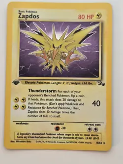 Zapdos Holo First Edition 15/62 Fossil Vintage Pokemon Tcg Mp Condition - Image 1