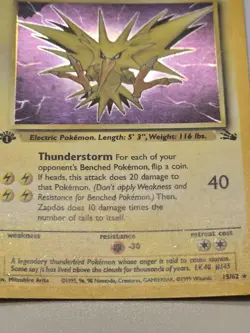 Zapdos Holo First Edition 15/62 Fossil Vintage Pokemon Tcg Mp Condition - Image 2