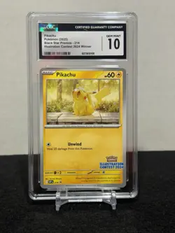 CGC GEM MINT 10 Pikachu Pokemon Card #214 Black Star Promo Illustration Contest - Image 1