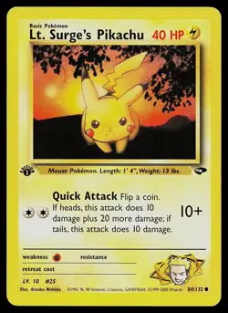 Pokemon Card - Lt. Surge's Pikachu Gym Challenge 84/132 Common 1st Edition - Image 1