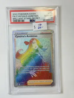 2022 Pokemon SWSH Brilliant Stars #178 FA/ CYNTHIA’S AMBITION PSA 10 ** TH6472 - Image 3
