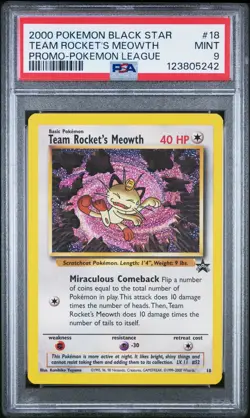PSA 9 Pokemon League 2000 Black Star Promo #18 Team Rocket's Meowth WOTC - Image 1