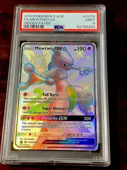 2019 Pokemon Sun & Moon Hidden Fates MEWTWO GX Full Art SV59/SV94 PSA 9 - Image 1