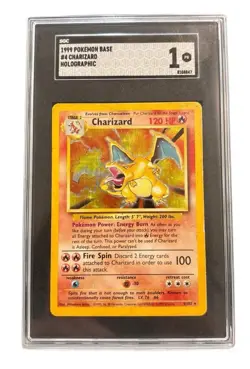 Pokemon CCG-Charizard Card Original Holographic, Base Set 4/102 Graded SGC 1 - Image 1