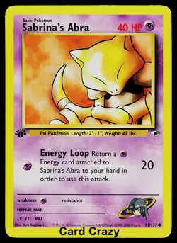 1st Edition Sabrina's Abra 091/132 Gym Heroes Pokemon Card NM - Image 1