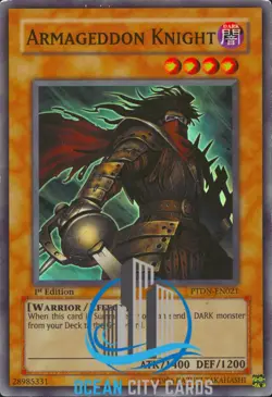Yugioh Armageddon Knight PTDN-EN021 Super Rare 1st Edition Light Play - Image 1