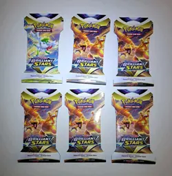 Pokemon TCG Sword & Shield Brilliant Stars Sleeved Booster Pack Lot Of 6 Sealed - Image 1