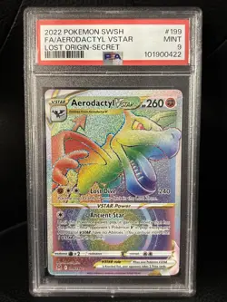2022 Pokemon Lost Origin #199 Aerodactyl VSTAR Rainbow Secret Rare PSA 9 MINT - Image 1