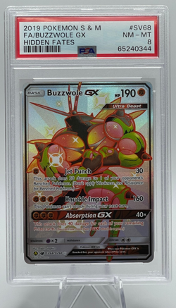 2019 POKEMON SUN & MOON HIDDEN FATES #SV68 FA/BUZZWOLE GX PSA 8 NM-MT - Image 1