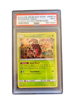 Pokemon PSA 9 Mint Buzzwole Prerelease Staff - SM218 Cosmic Eclipse 2019 - Image 1