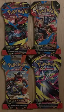 🔥 Pokemon TCG Mega Evolution 🔥 Sleeved Booster Packs Complete Pack Art (4) - Image 1