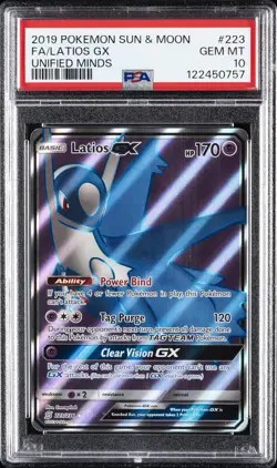 2019 POKEMON SUN & MOON UNIFIED MINDS #223 FULL ART/LATIOS GX PSA 10 - Image 1