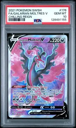 2021 POKEMON CHILLING REIGN 176 FULL ART/GALARIAN MOLTRES V PSA 10 - Image 1