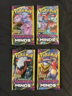 Pokemon TCG 4 Packs Unified Minds 3 Card Art Set New Factory Sealed 🔥📈 - Image 1