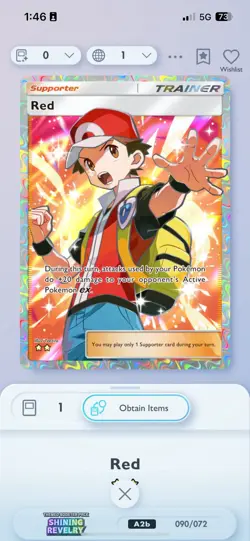 Pokemon TCG Red Trainer Full Art Pocket Card Shining Revelry (DIGITAL CARD ONLY) - Image 1