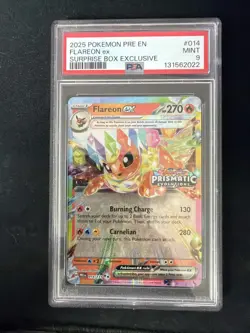 2025 POKEMON PRE EN-PRISMATIC EVOLUTIONS SURPRISE BOX EXCLUSIVE FLAREON EX PSA 9 - Image 1