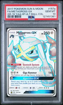 2017 POKEMON SUN & MOON GUARDIANS RISING #157A FULL ART/METAGROSS GX PSA 10 - Image 1
