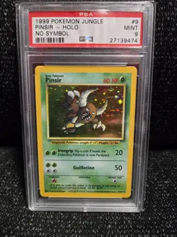 PSA 9 Mint Pokemon 1999 Unlimited Holo Pinsir Jungle No Symbol Error #9 Rare! - Image 1