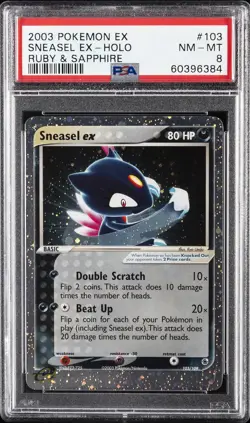 2003 POKEMON EX RUBY & SAPPHIRE #103 SNEASEL EX-HOLO PSA 8 - Image 1