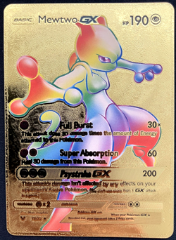 Mewtwo Gx Basic HP 190 Rainbow Gold Foil Textured Display Card - Image 1