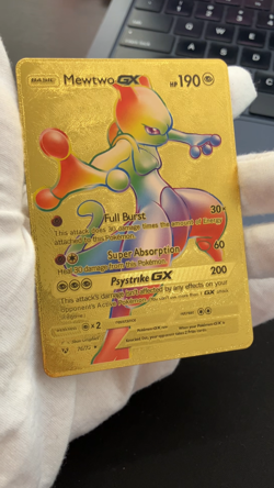 Mewtwo Gx Basic HP 190 Rainbow Gold Foil Textured Display Card - Image 2